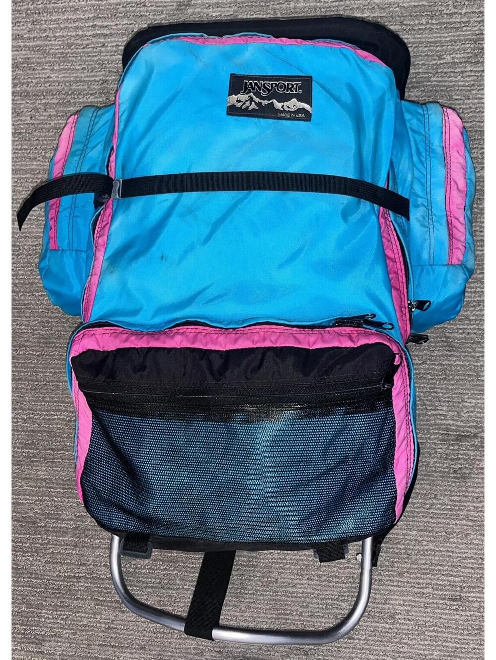 Vtg Jansport External Frame Backpack Hip Wings Hiking Camping USA Turquoise Purp